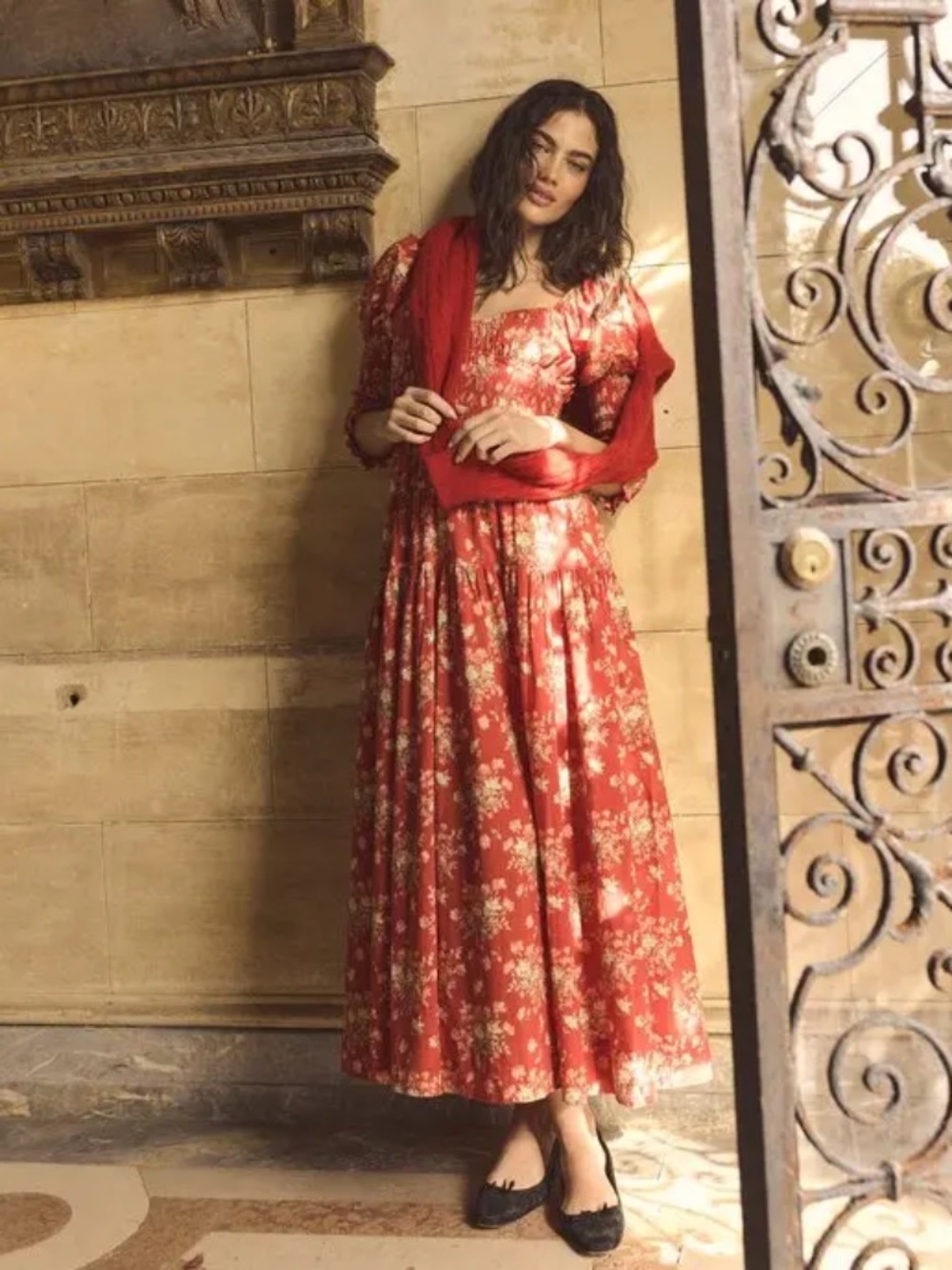 NWT Doen Seraphina Midi Dress - Rosso Lantana Floral L
